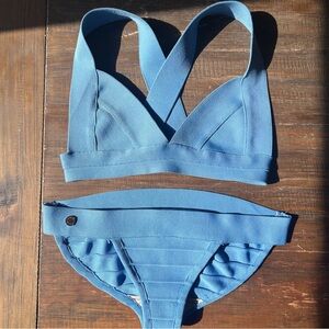 Les Canebiers St-Tropez Blue Bandage Bikini Set - Luxury French Swimwear - 39/40